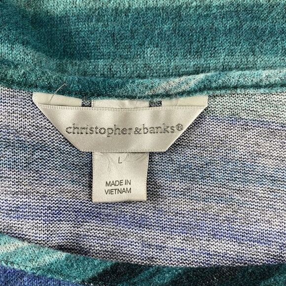Christopher & Banks Women's Sz L Greens Blues Stripe Hi Lo Hem Long Sleeve Top - Picture 8 of 11